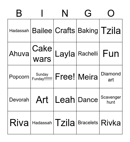 Sunday Funday!!!!! Bingo Card