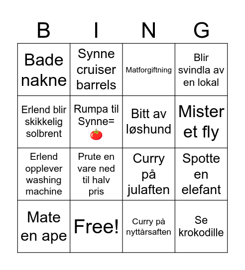 Sri Lanka Bingo Card