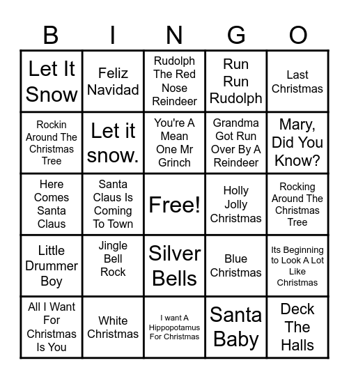 Christmas Music Bingo Card