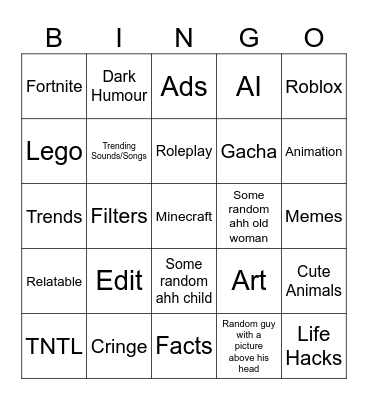 Youtube Shorts Bingo Card