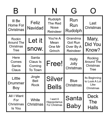 Christmas Music Bingo Card