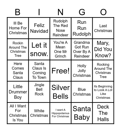 Christmas Music Bingo Card