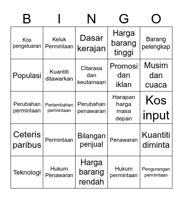 Ekonomi Bingo Card