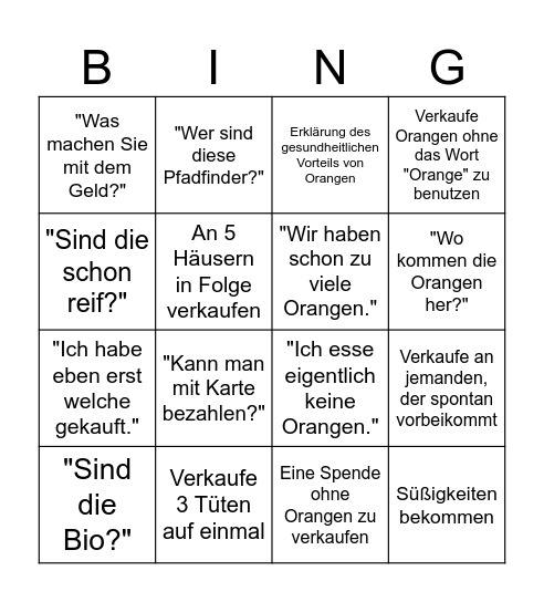 Orangenaktion Bingo Card