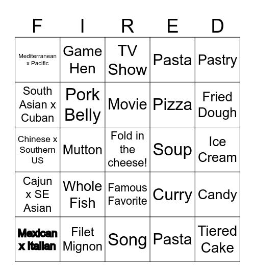 FIRED UP! Bingo Card