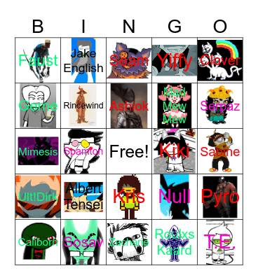 Favourite Character Bingo Card