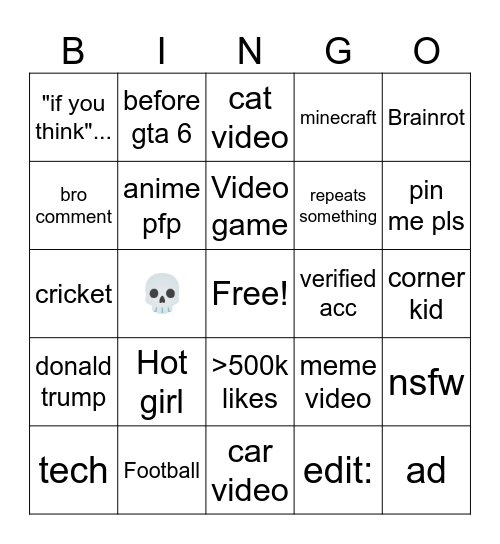 meh Bingo Card