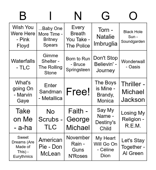 Bingo Musical Bingo Card