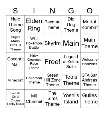 SINGO! Video Game Edition Bingo Card