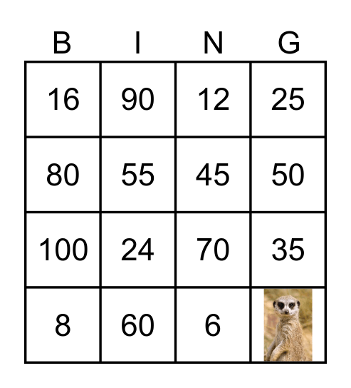 Times Tables Bingo Card