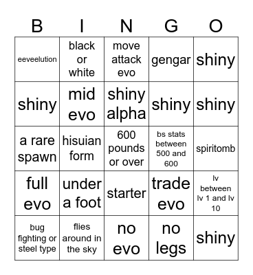 POKEMON LEGENDS ARCEUS BINGO Card