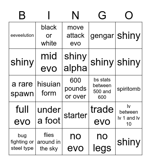 POKEMON LEGENDS ARCEUS BINGO Card