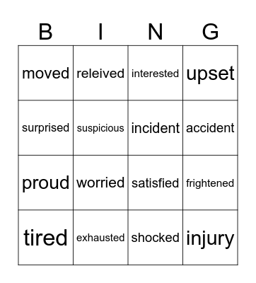 Feelings Bingo Card