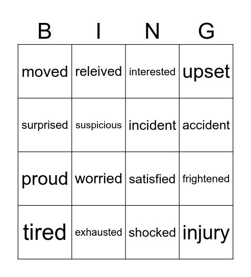 Feelings Bingo Card