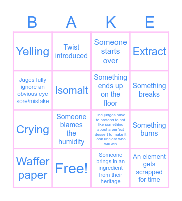 Baking Show Bingo Card