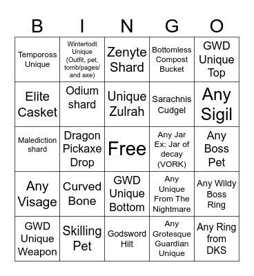 OSRS Bingo Card