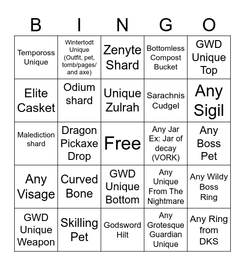 OSRS Bingo Card