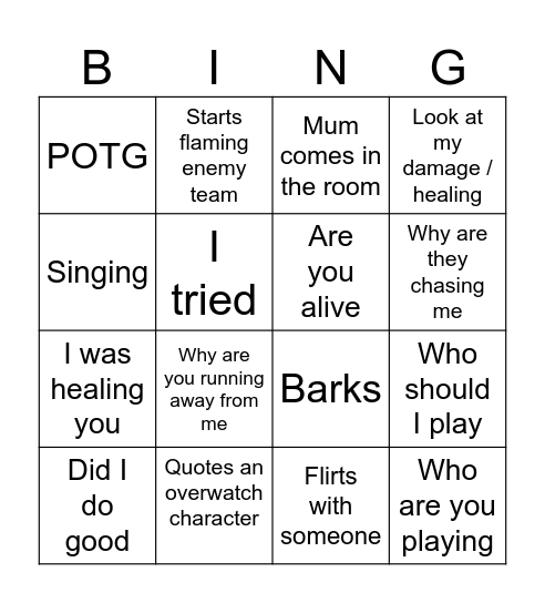 Paige Gaming Bingo Card