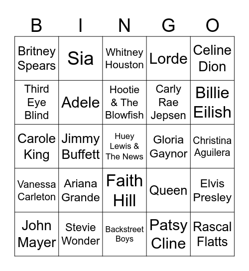 POPULAR MUSIC 16 BAR Bingo Card