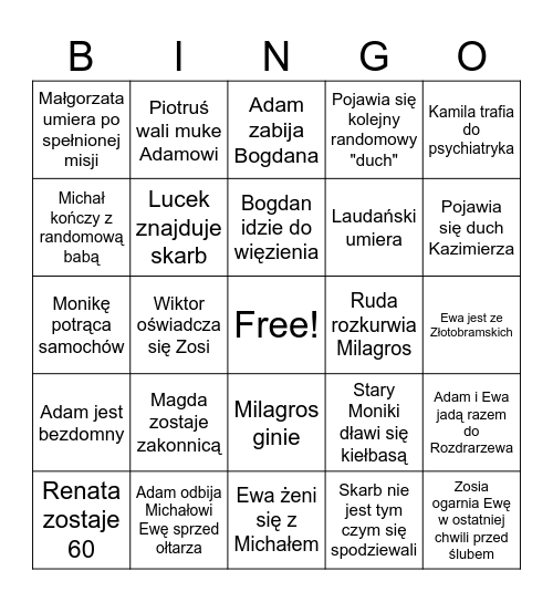 Finał A&E - Paweł Bingo Card