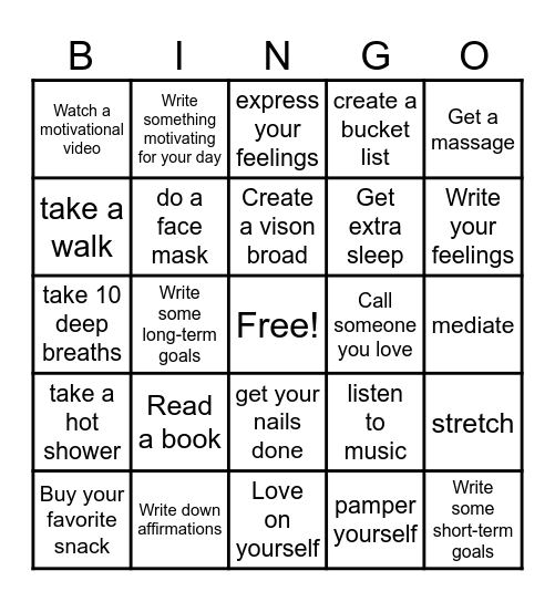 Self-Care Bingo Card