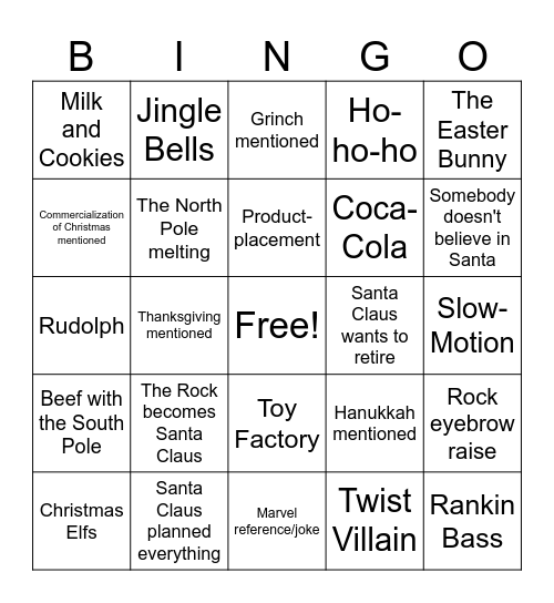 Red One (2024) Bingo Card