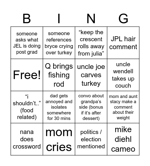 Thanksgiving 🦭 Bingo Card