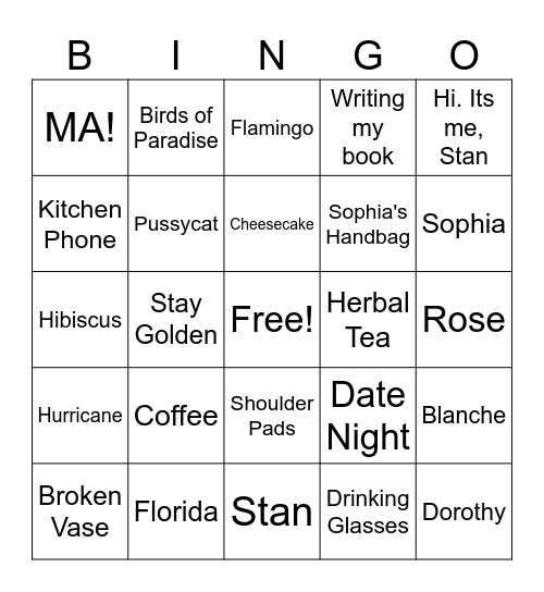 Golden Girls Trivia Bingo Card