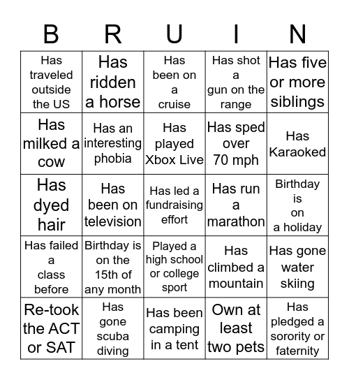 Bradwell Bruin Bingo Card