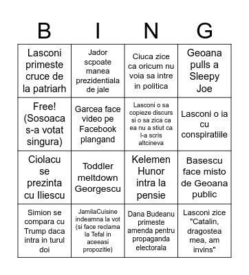 Bingo prezidentiale 2024 Bingo Card