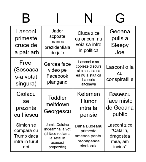 Bingo prezidentiale 2024 Bingo Card