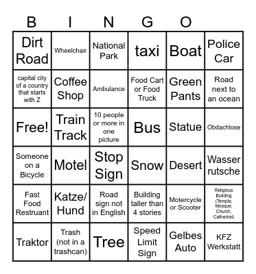 Google Maps Streetview Bingo Card