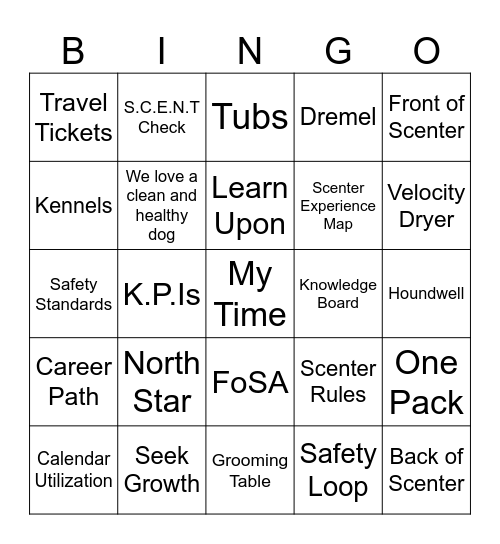 Scenthound Training Bingo Card