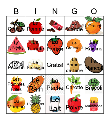 French Food Bingo Card