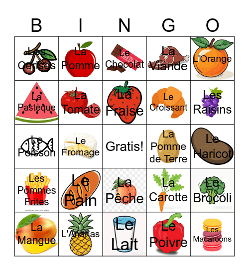 French Food Bingo Card