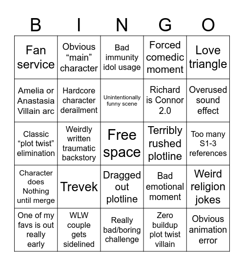 Evil disventure camp bingo Card