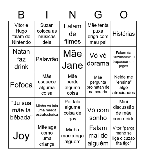 Bingo na vó Bingo Card