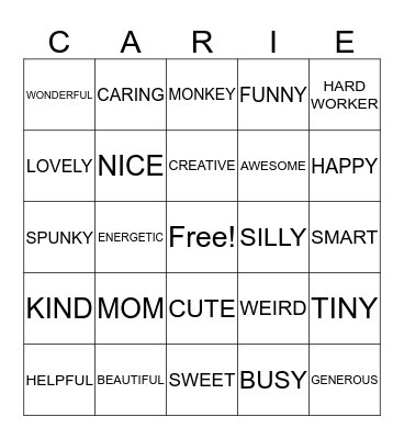 CARRIE BINGO Card