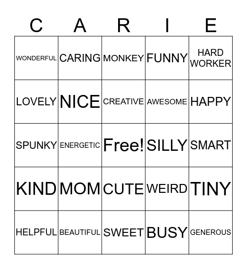 CARRIE BINGO Card