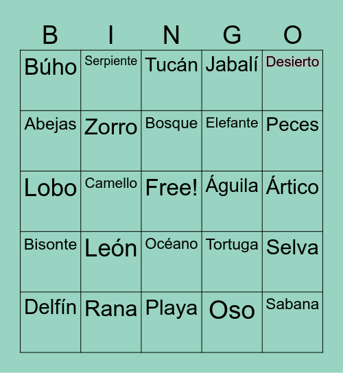 “La orquesta de la naturaleza” Bingo Card