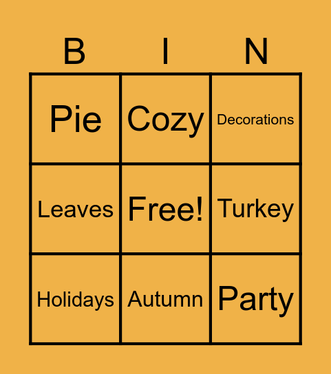 Thanksgiving Bingo Card