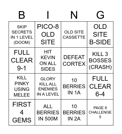 GAMES Bingo Card