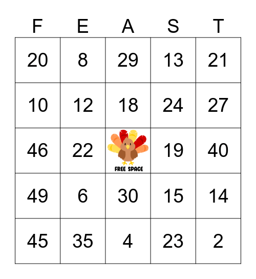 Turkey Bingo Card