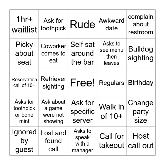 Host Bingo Card