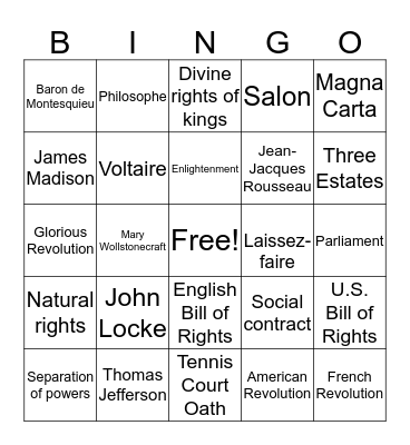 Unit 2 Vocab Bingo Card
