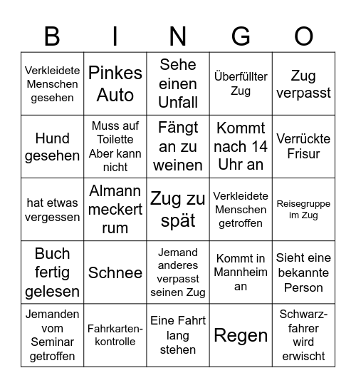 Louisa fährt Zug Bingo Card