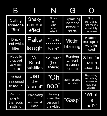 Sssniperwolf Bingo Card