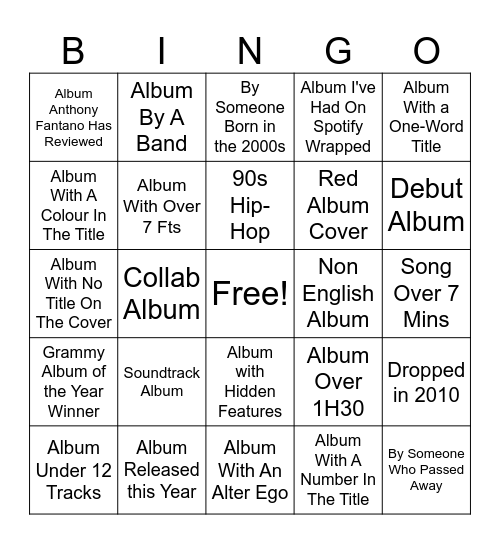 Spotify Bingo Card