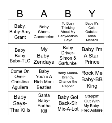 Baby Bingo Card