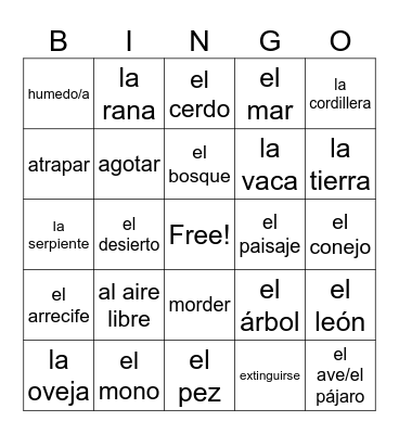 La naturaleza Bingo Card